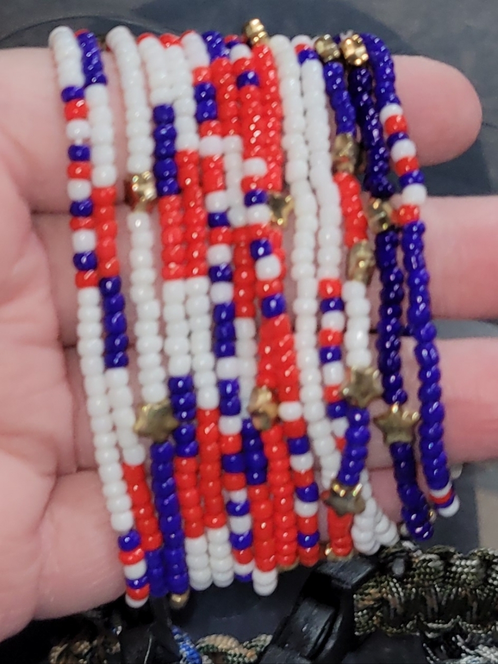 Delicate Red White Blue Bead Bracelets